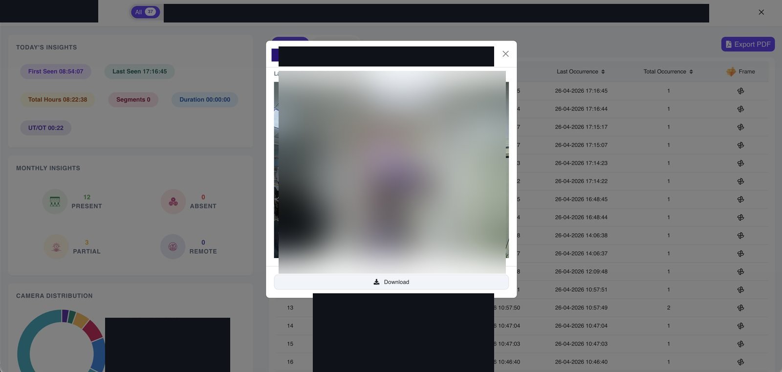 VIZO361 forensic playback of a tracked person across cameras.