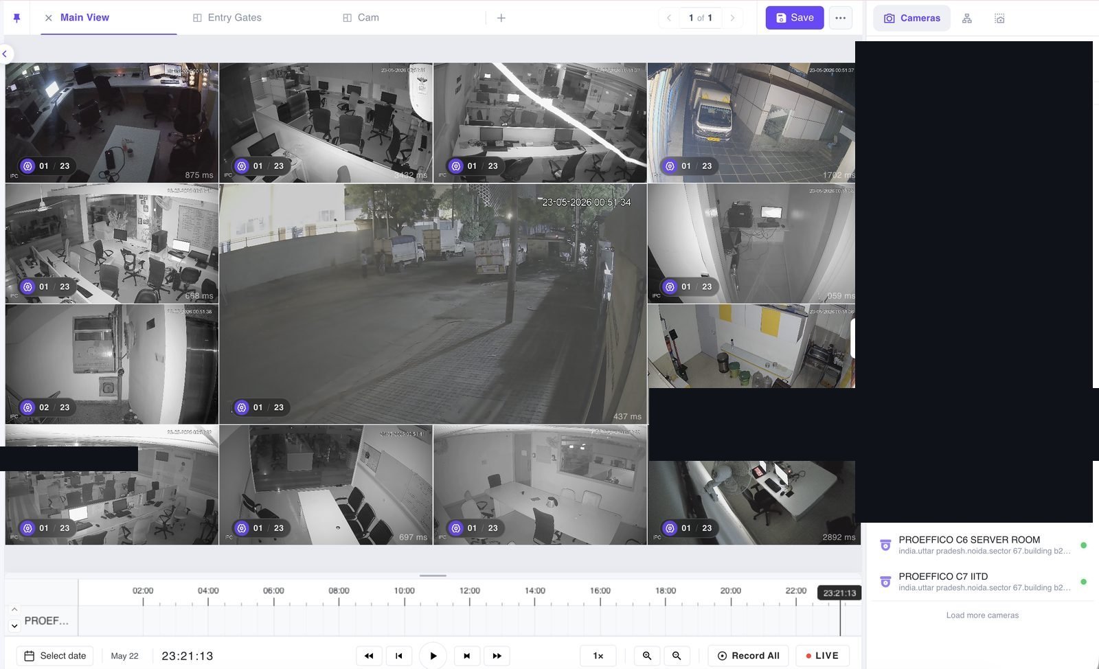 VMS 16-camera live grid