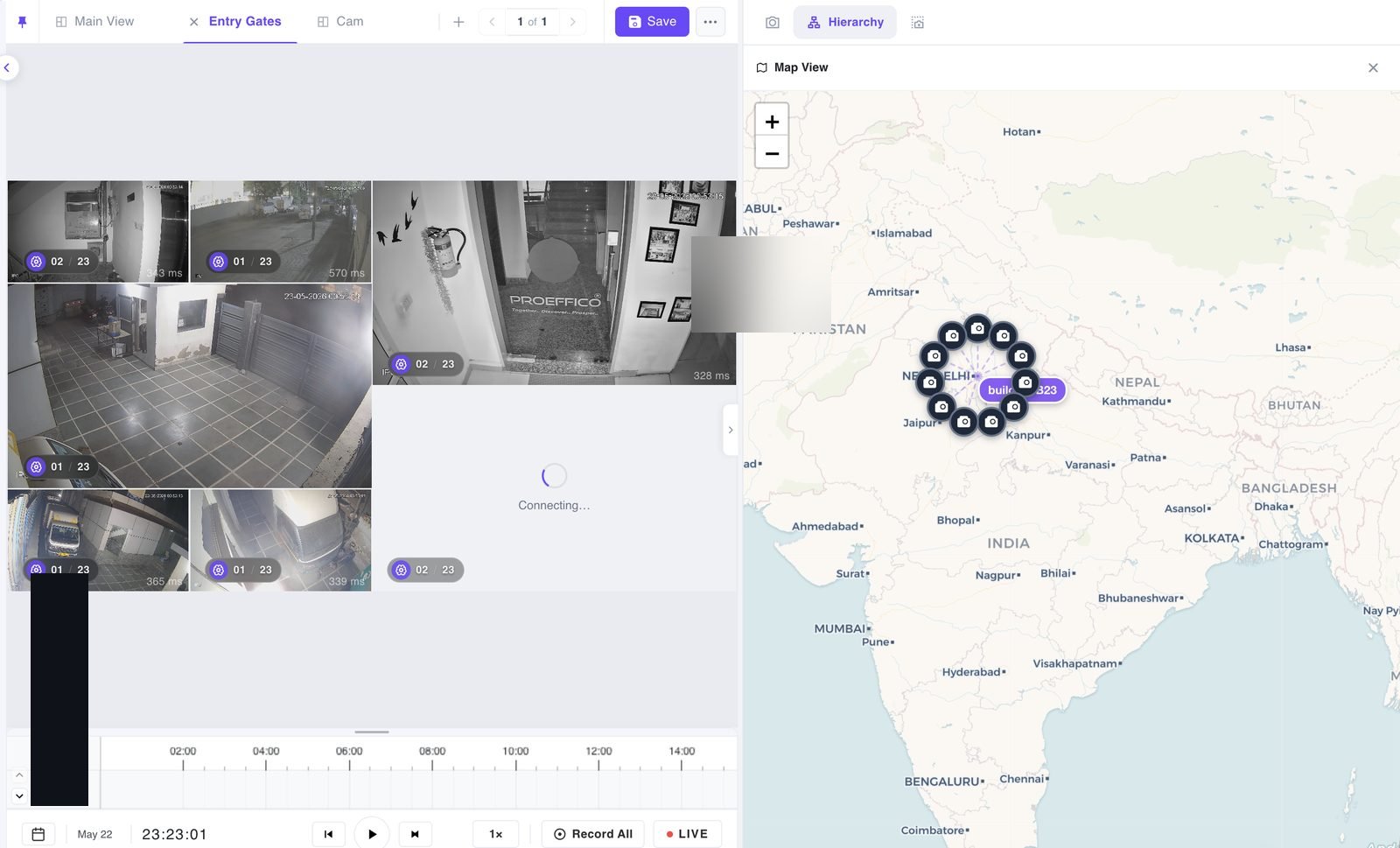 Multi-site map view with site pins